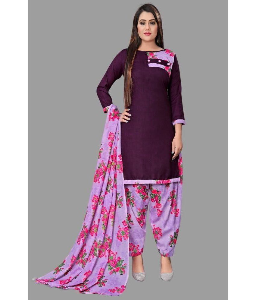     			WOW ETHNIC Unstitched Cotton Blend Printed Dress Material - Purple ( Pack of 1 )