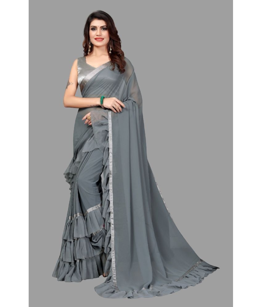     			Aika Georgette Solid Saree With Blouse Piece - Grey ( Pack of 1 )