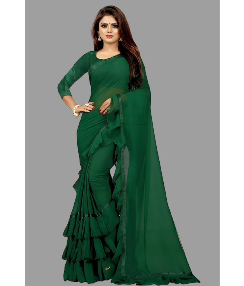     			Apnisha Georgette Solid Saree With Blouse Piece - Green ( Pack of 1 )