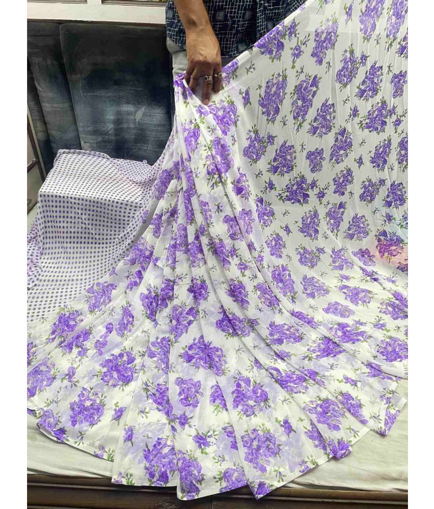     			Bhuwal Fashion Georgette Printed Saree With Blouse Piece - Purple ( Pack of 1 )