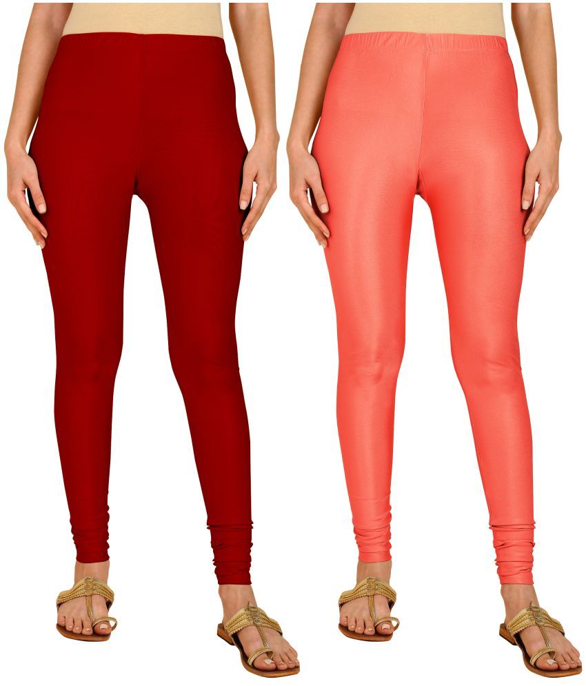     			Colorscube - Coral,Maroon Lycra Women's Leggings ( Pack of 2 )