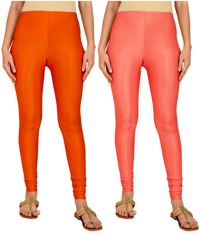     			Colorscube - Coral,Orange Lycra Women's Churidar ( Pack of 2 )