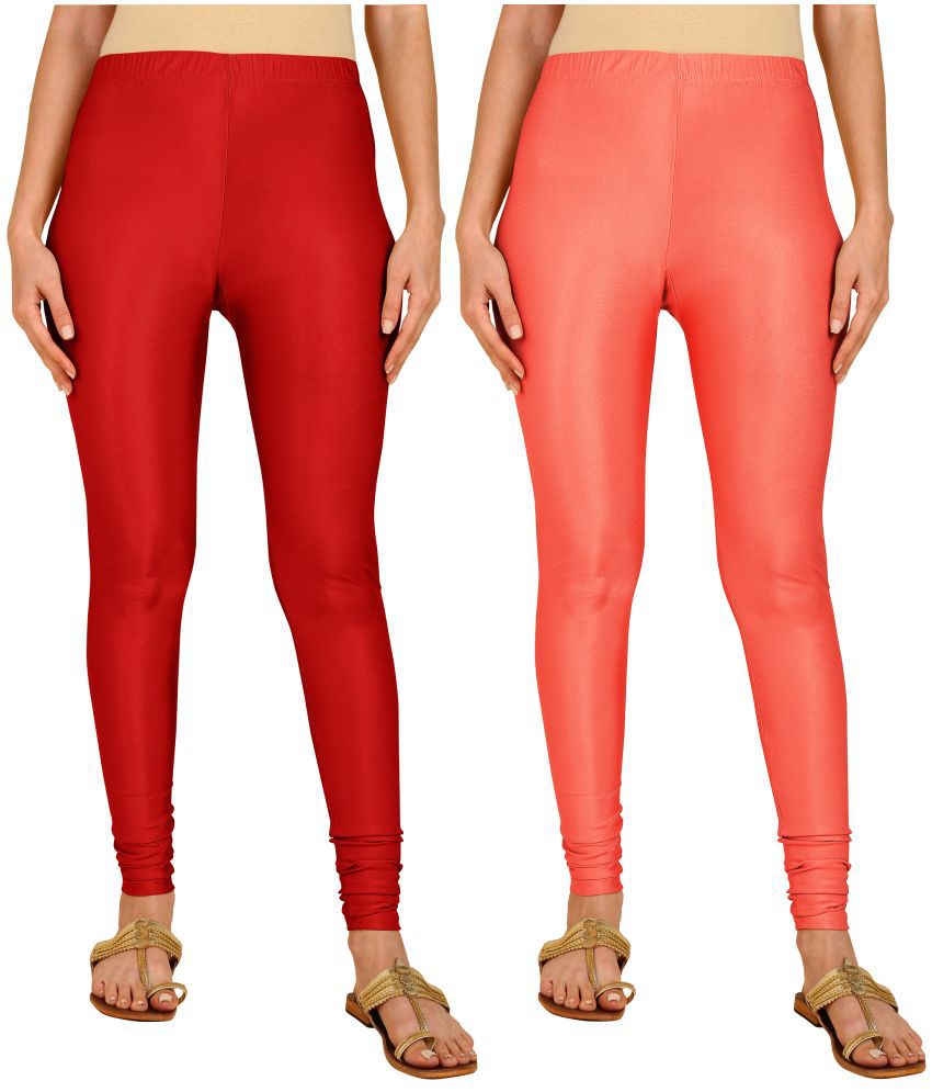     			Colorscube - Coral,Red Lycra Women's Leggings ( Pack of 2 )
