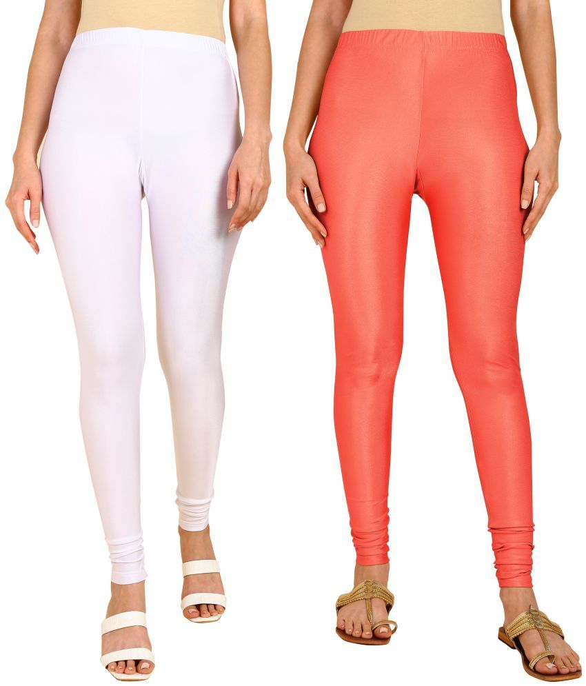     			Colorscube - Coral,White Lycra Women's Churidar ( Pack of 2 )