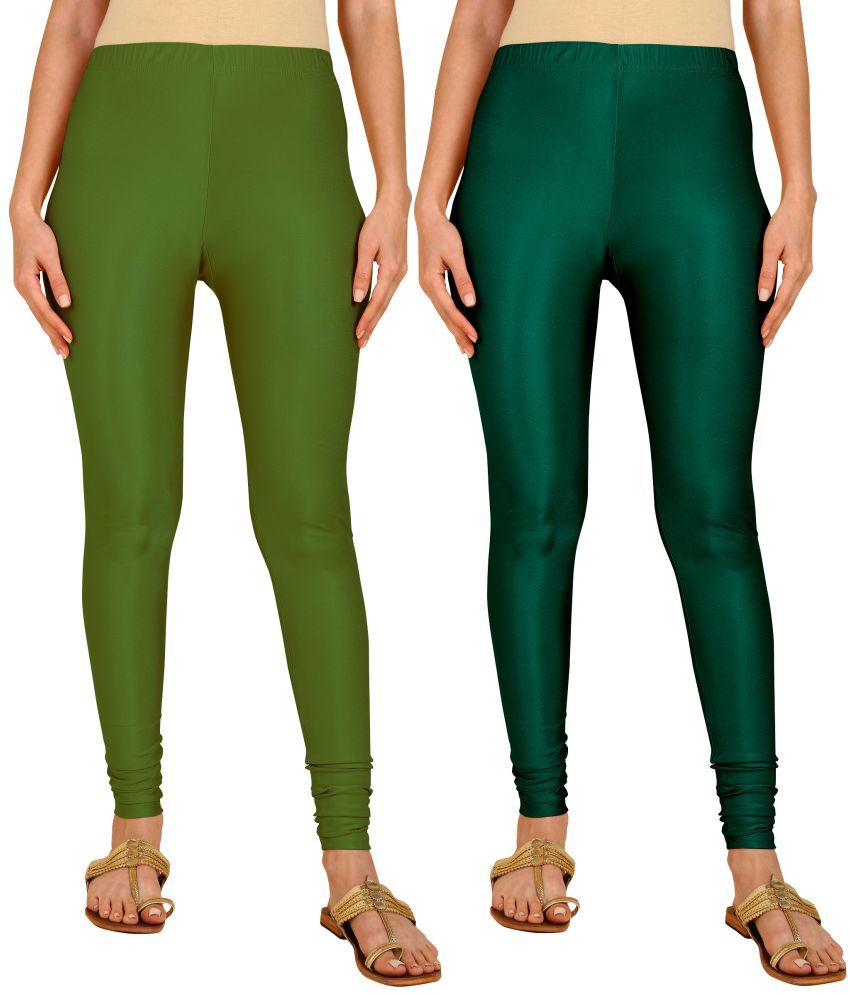     			Colorscube - Green,Olive Lycra Women's Leggings ( Pack of 2 )