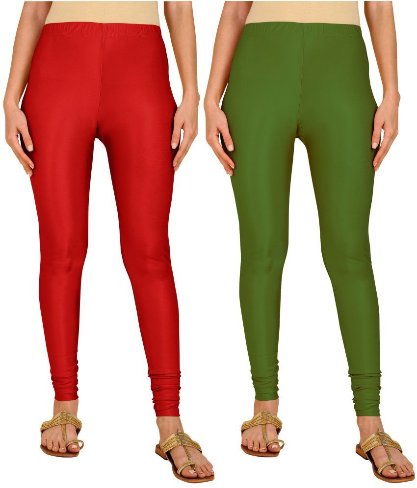     			Colorscube - Olive,Red Lycra Women's Leggings ( Pack of 2 )