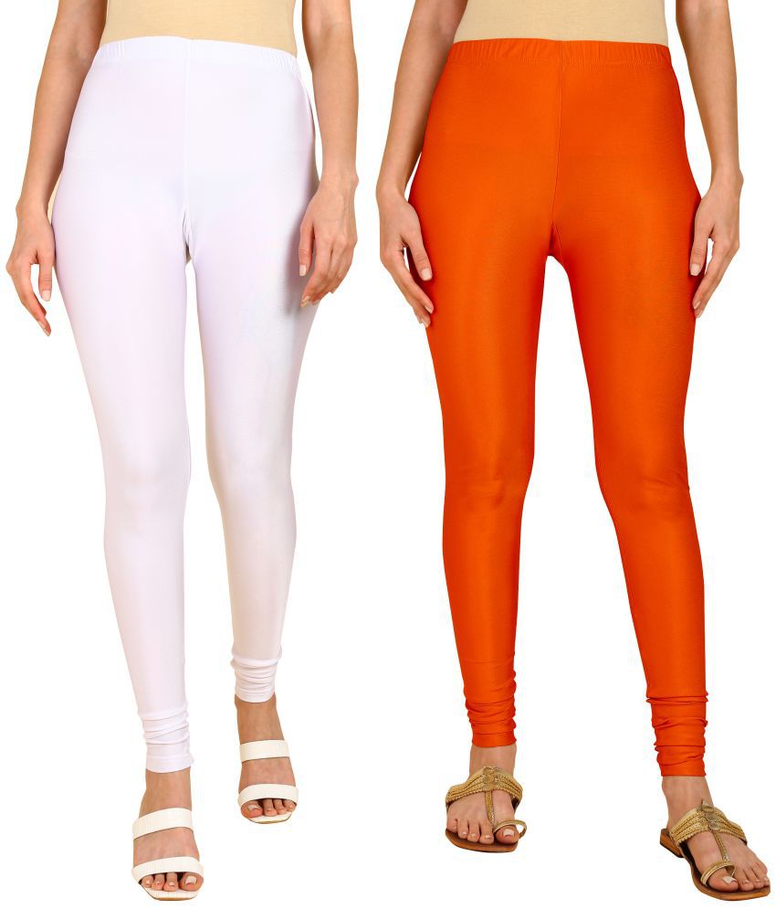     			Colorscube - Orange,White Lycra Women's Leggings ( Pack of 2 )