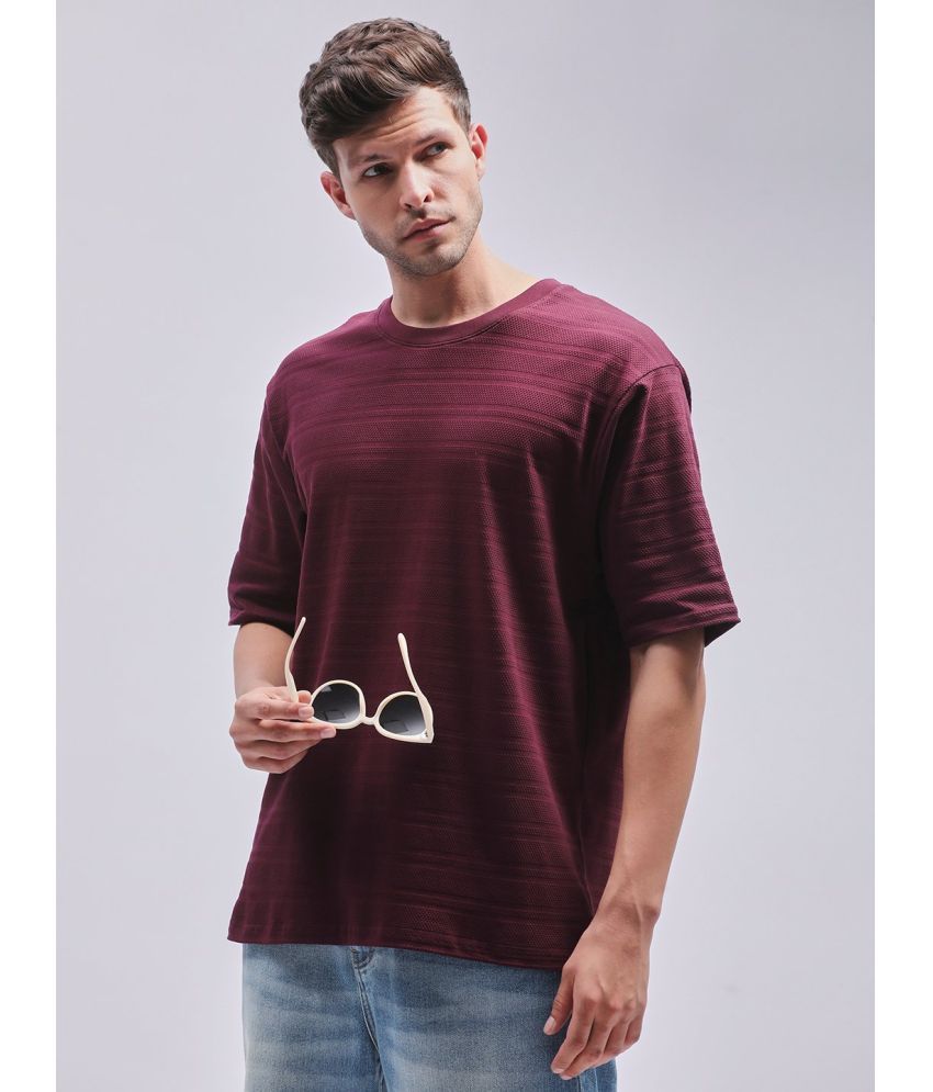     			Dillinger Cotton Oversized Fit Striped Half Sleeves Men's T-Shirt - Wine ( Pack of 1 )