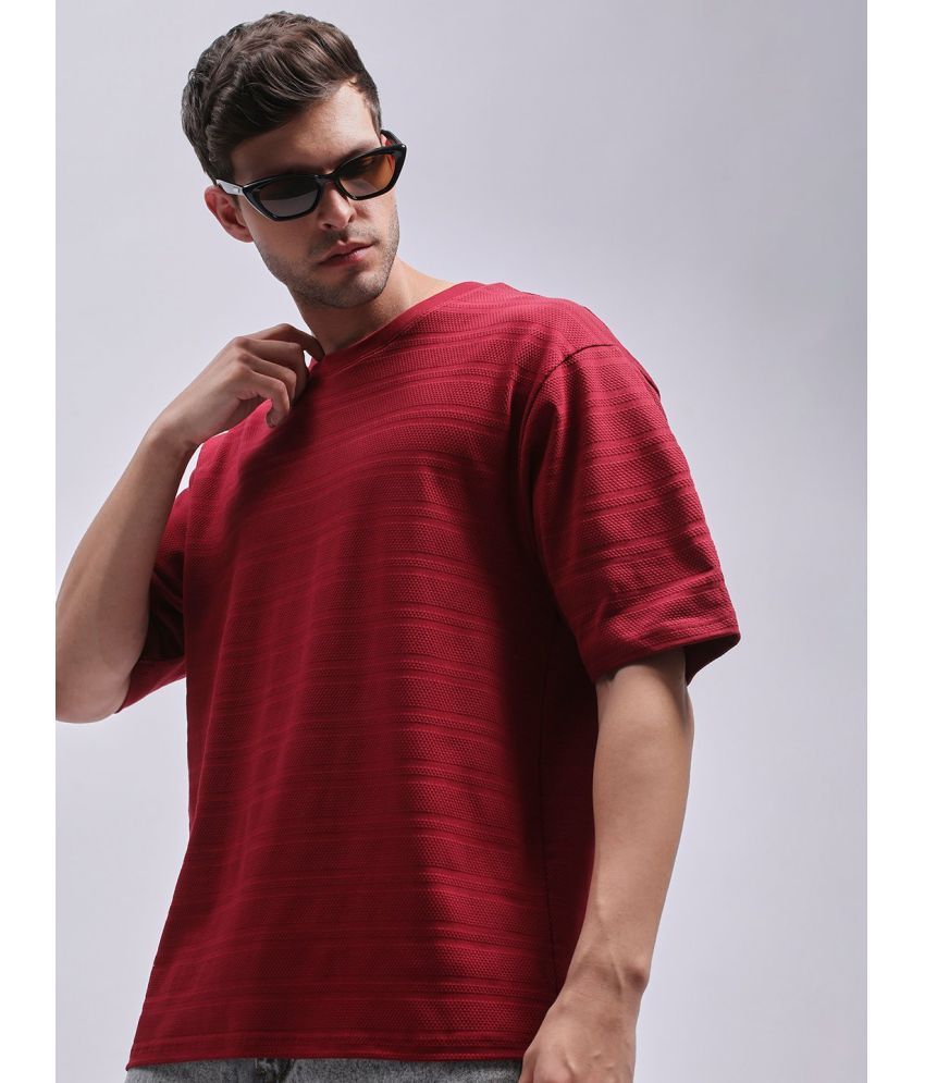     			Dillinger Cotton Oversized Fit Striped Half Sleeves Men's T-Shirt - Maroon ( Pack of 1 )