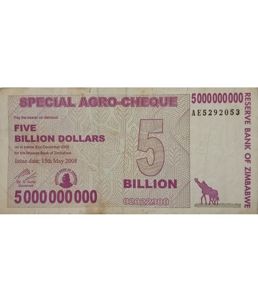     			Extremely Rare Zimbabwe 5000000000 Dollars 5 Billion Dollars......Hard to Find