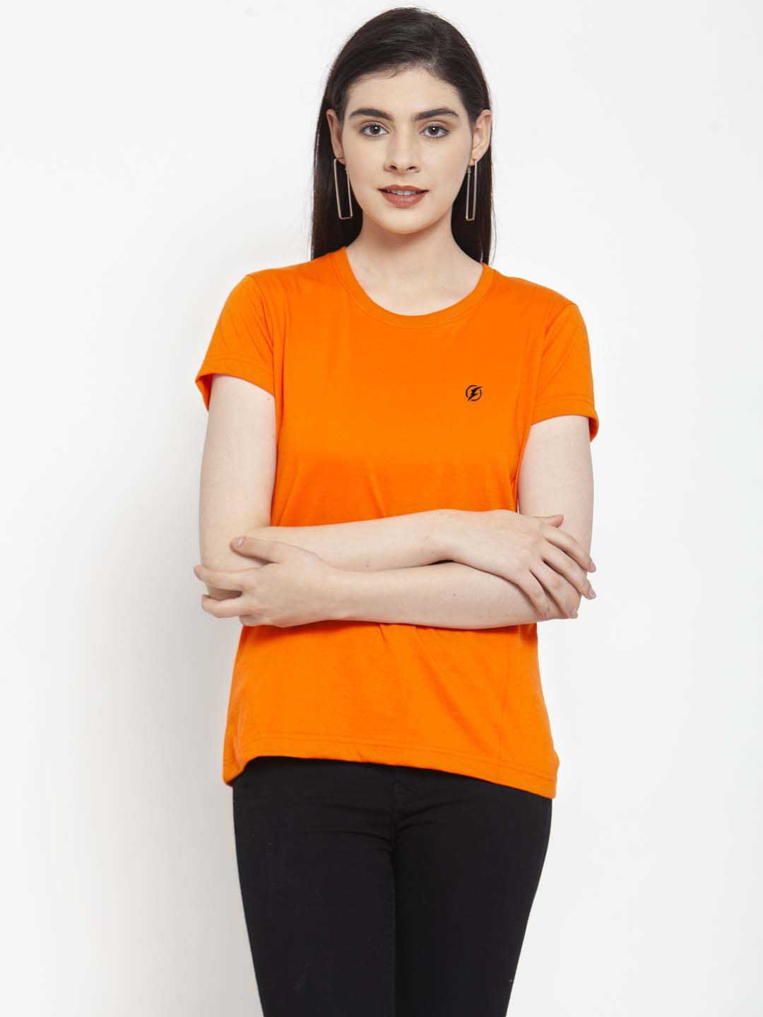     			Friskers Orange Cotton Slim Fit Women's T-Shirt ( Pack of 1 )