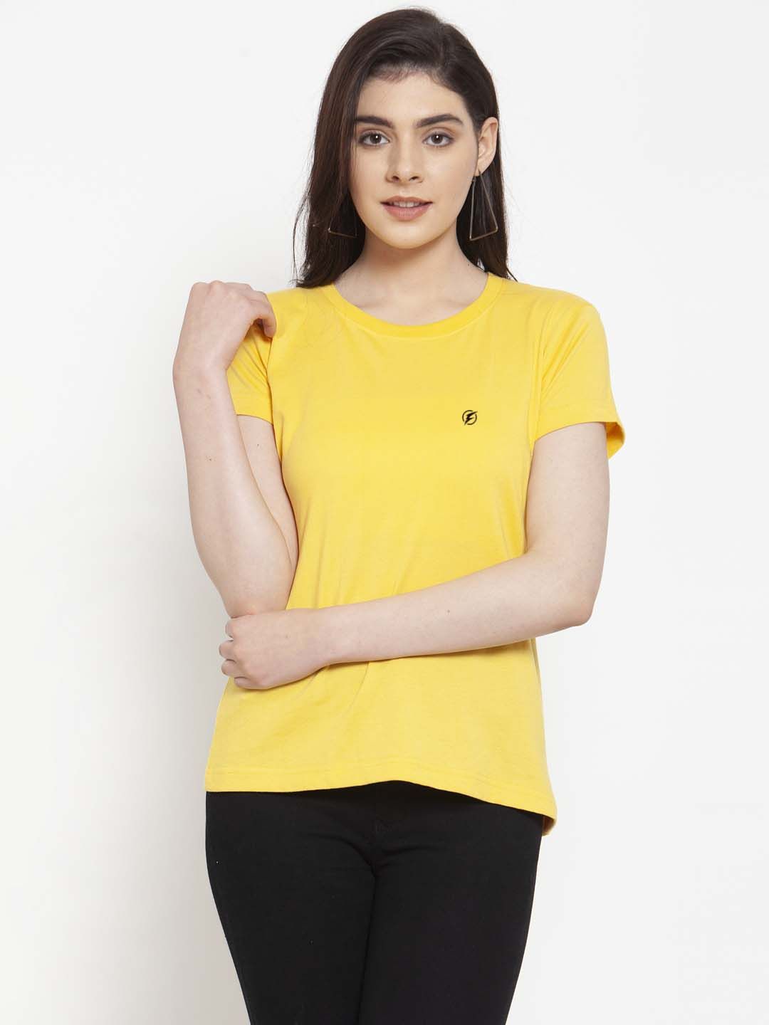     			Friskers Yellow Cotton Slim Fit Women's T-Shirt ( Pack of 1 )