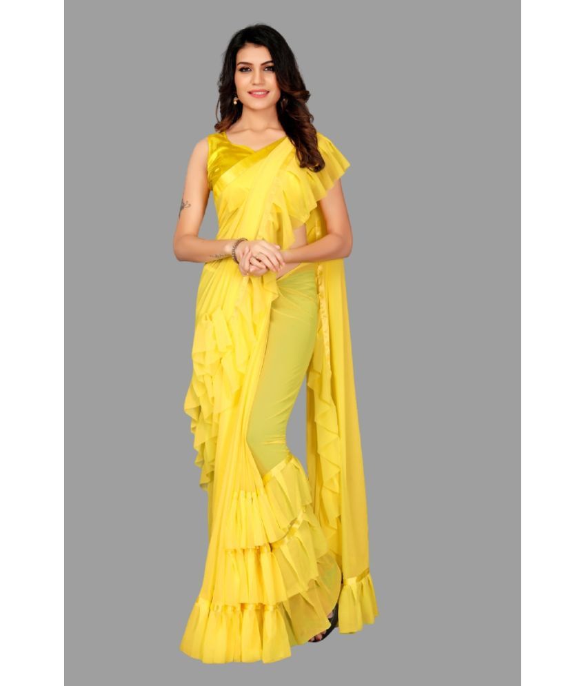     			JULEE Georgette Solid Saree With Blouse Piece - Yellow ( Pack of 1 )