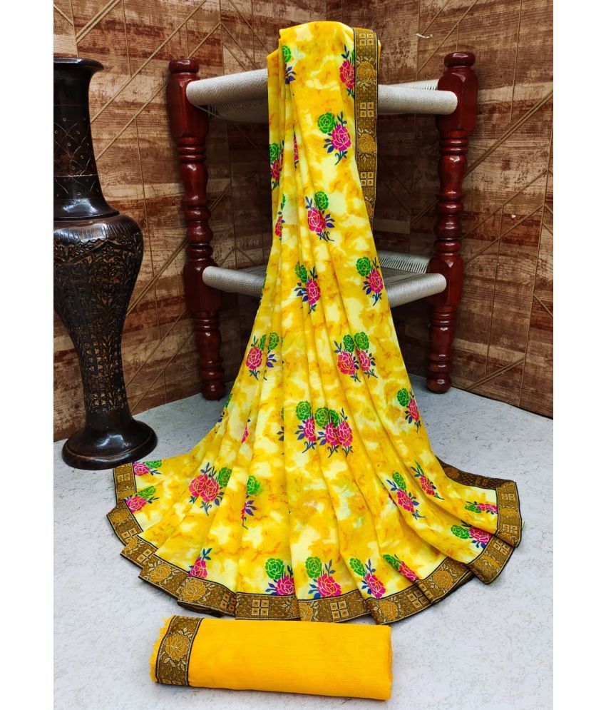     			Kanooda Prints Georgette Printed Saree With Blouse Piece - Yellow ( Pack of 1 )