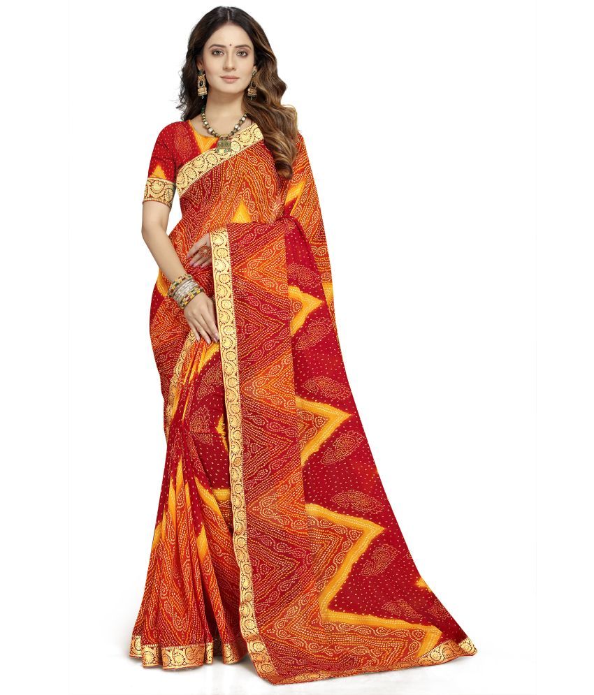     			Kanooda Prints Georgette Printed Saree With Blouse Piece - Red ( Pack of 1 )