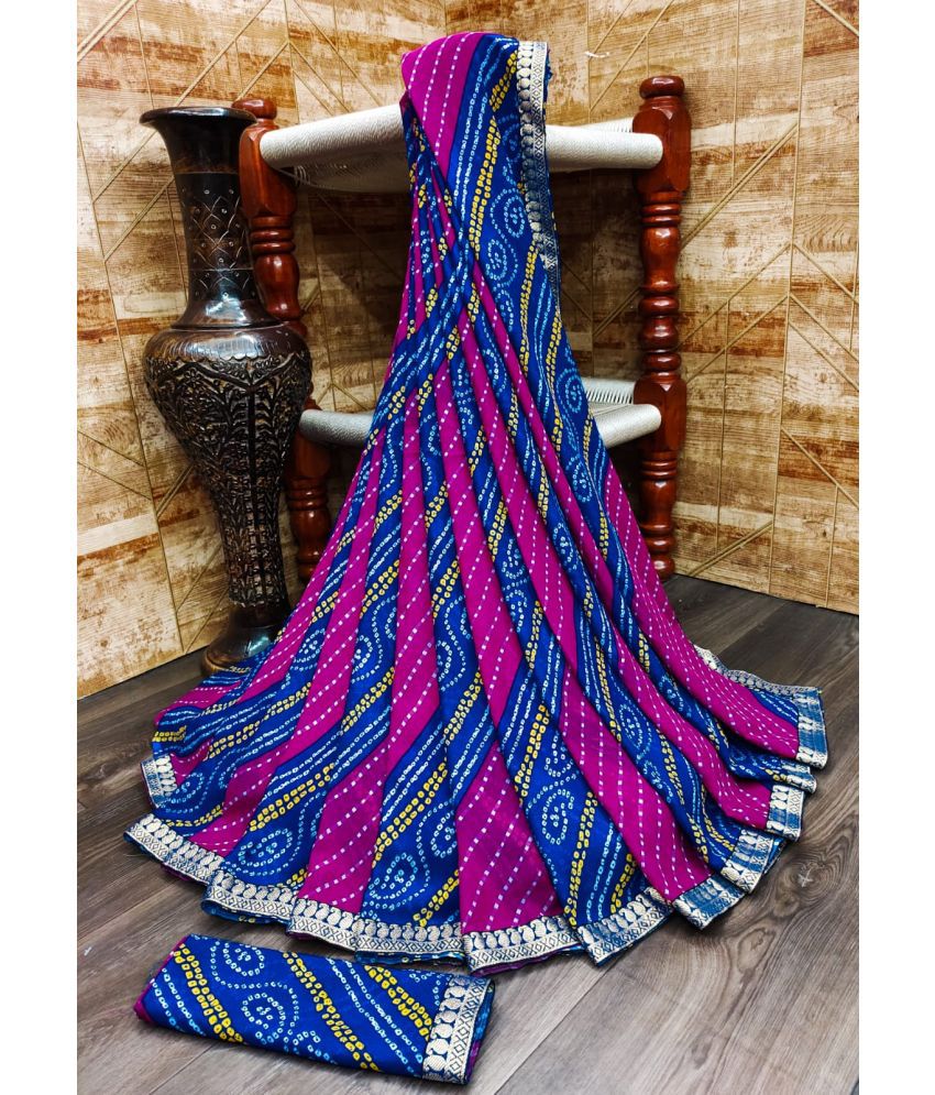     			Kanooda Prints Georgette Printed Saree With Blouse Piece - Blue ( Pack of 1 )