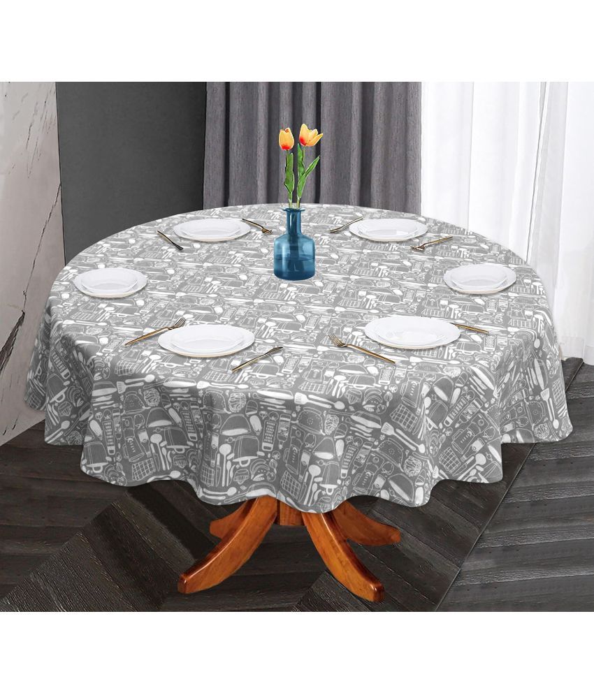     			Oasis Hometex Printed Cotton 6 Seater Round Table Cover ( 152 x 152 ) cm Pack of 1 Gray