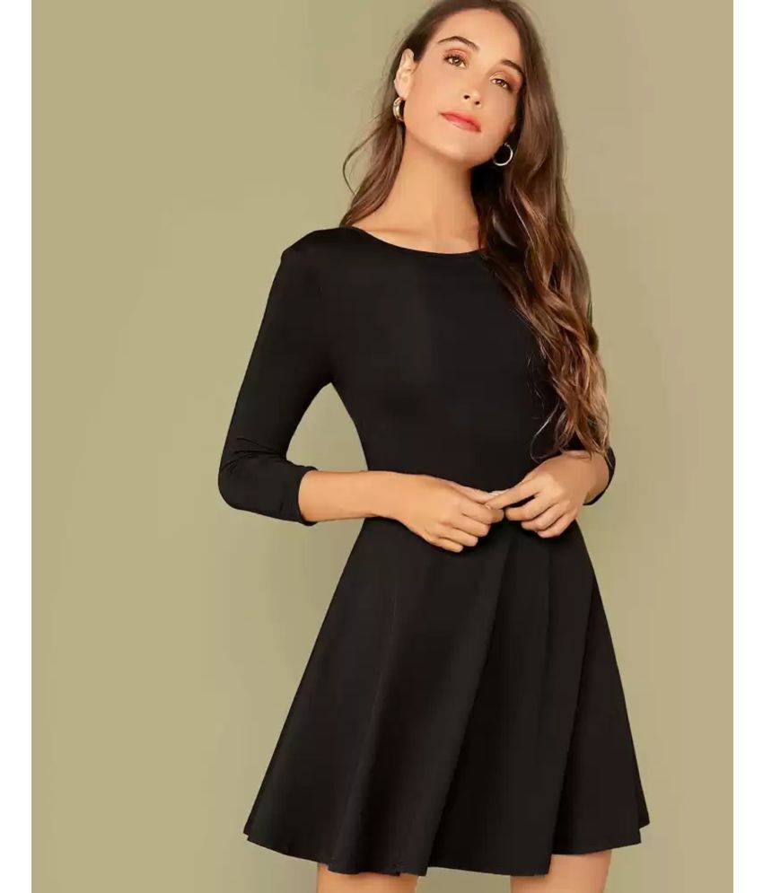     			Selvia Lycra Solid Mini Women's Fit & Flare Dress - Black ( Pack of 1 )