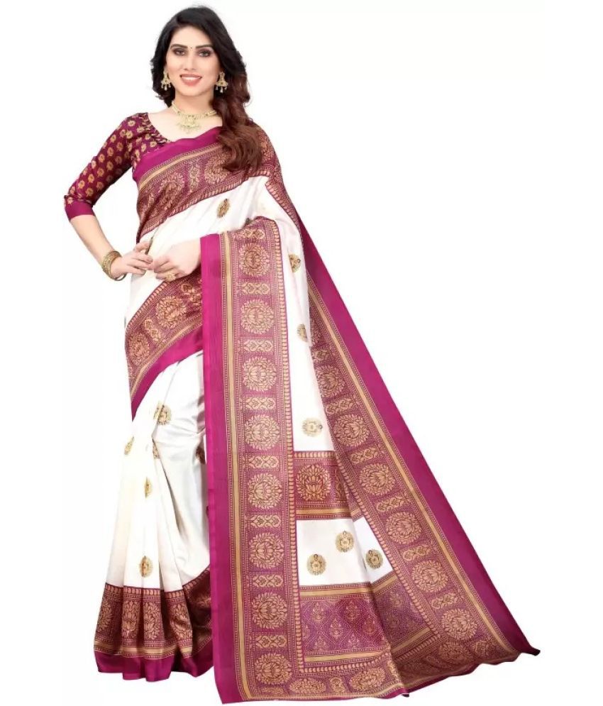    			Vkaran Cotton Silk Printed Saree With Blouse Piece - Wine ( Pack of 1 )