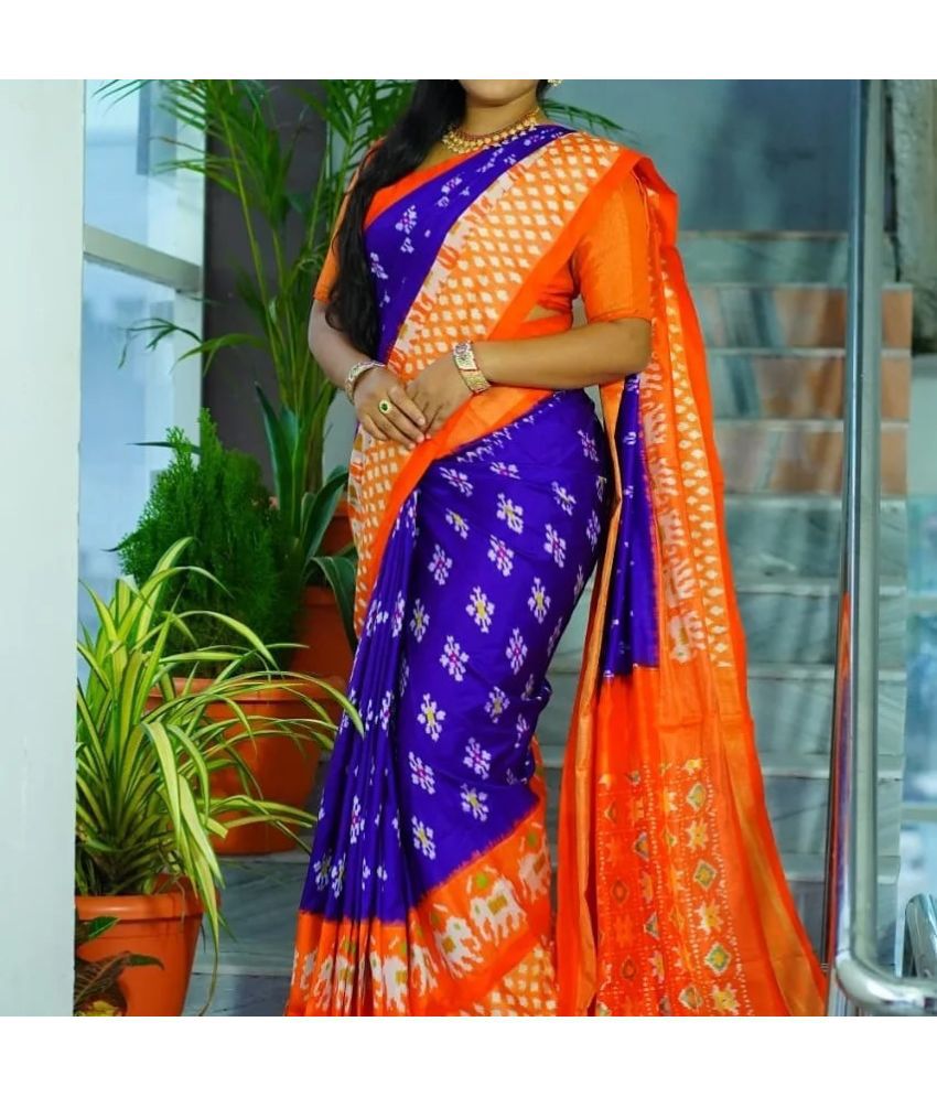     			Vkaran Cotton Silk Printed Saree With Blouse Piece - Purple ( Pack of 1 )