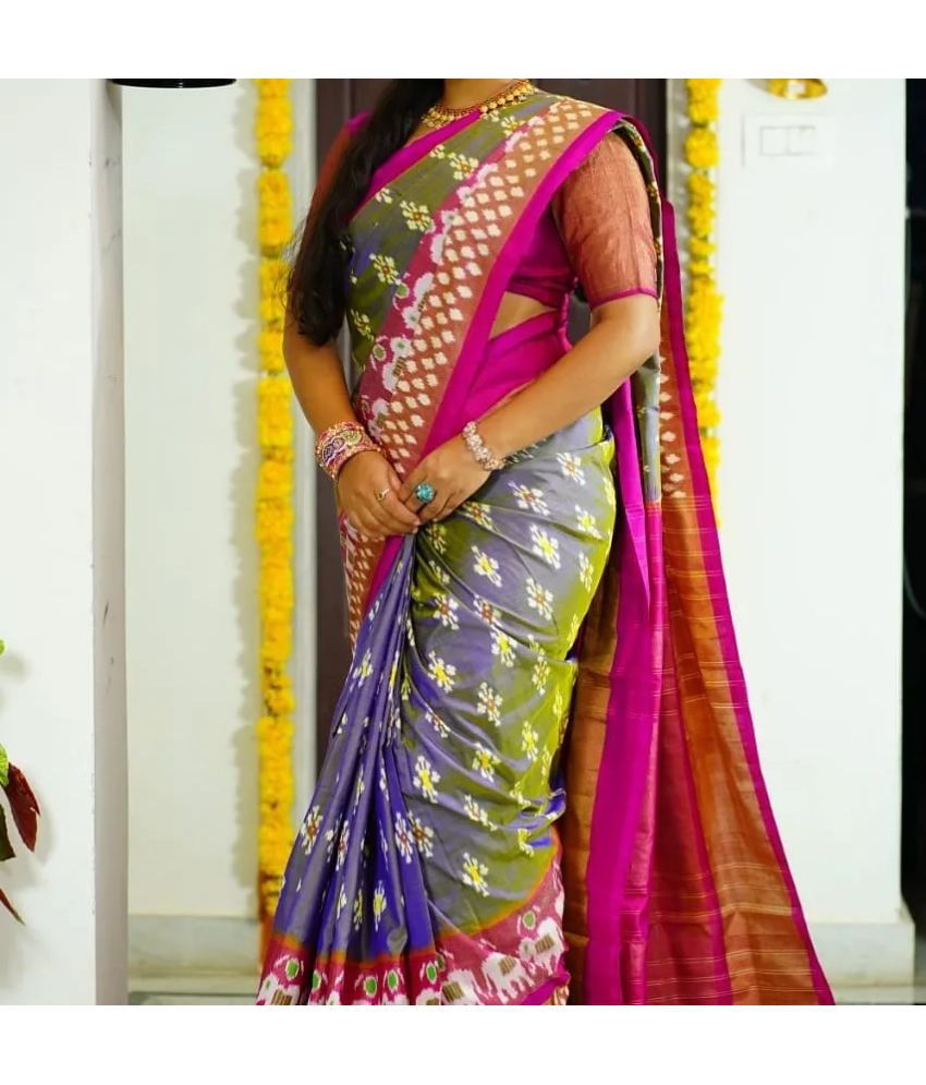     			Vkaran Cotton Silk Printed Saree With Blouse Piece - Beige ( Pack of 1 )