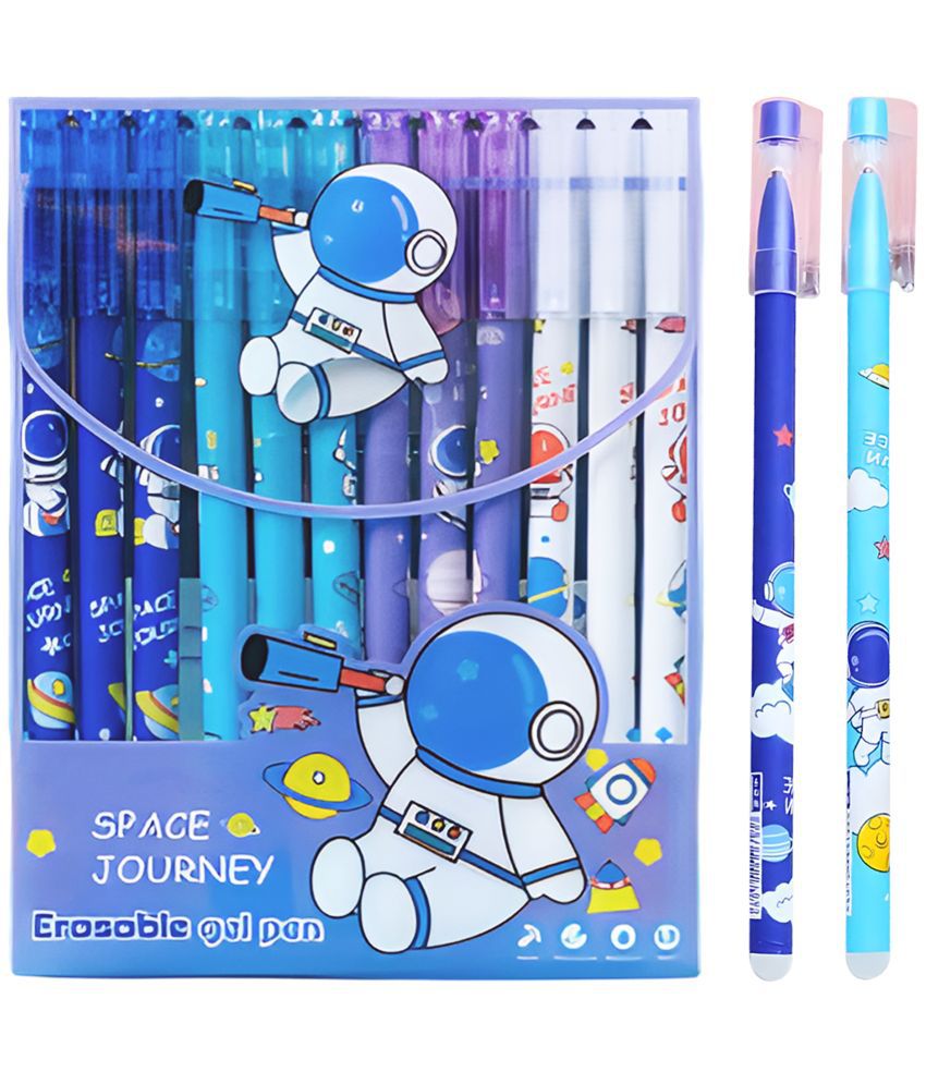     			WISHKEY Plastic Astronaut Theme Pens for Kids, Erasable Ink 0.5mm Stationery Gel Pen Set for Girls & Boys, Adorable Colorful Pen for Project Work, Journal, Art and Craft, Blue Ink, 8+Years (Set of 12)