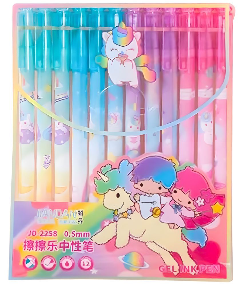     			WISHKEY Plastic Unicorn Theme Pens for Kids, 0.5mm Stationery Gel Pen Set for Girls & Boys, Adorable Colorful Pen for Project Work, Journal, Art and Craft, Blue Ink, 8+ Years (Set of 12)