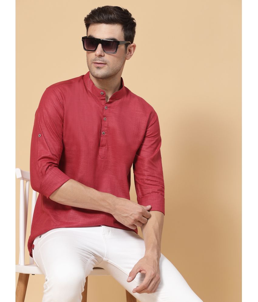     			allan peter Maroon Cotton Men's Shirt Style Kurta ( Pack of 1 )