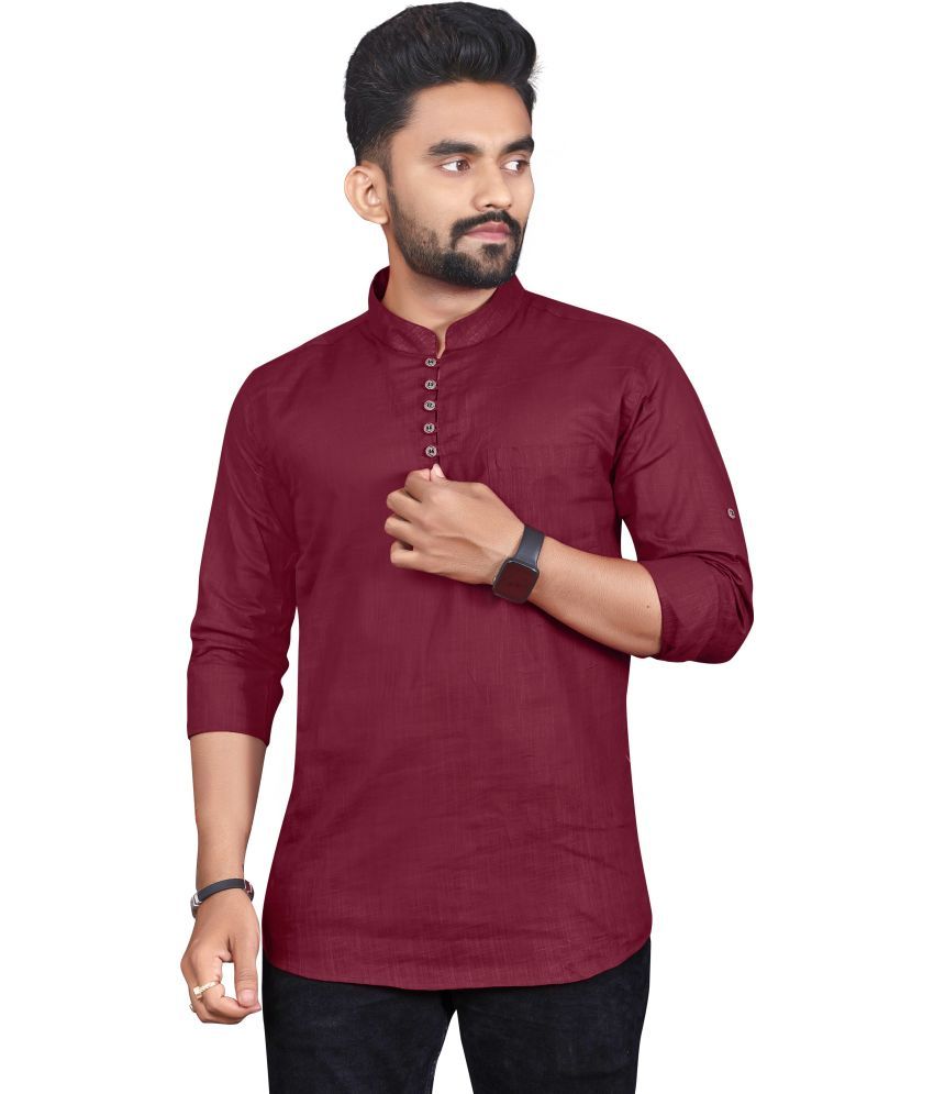     			allan peter Maroon Cotton Men's Regular Kurta ( Pack of 1 )