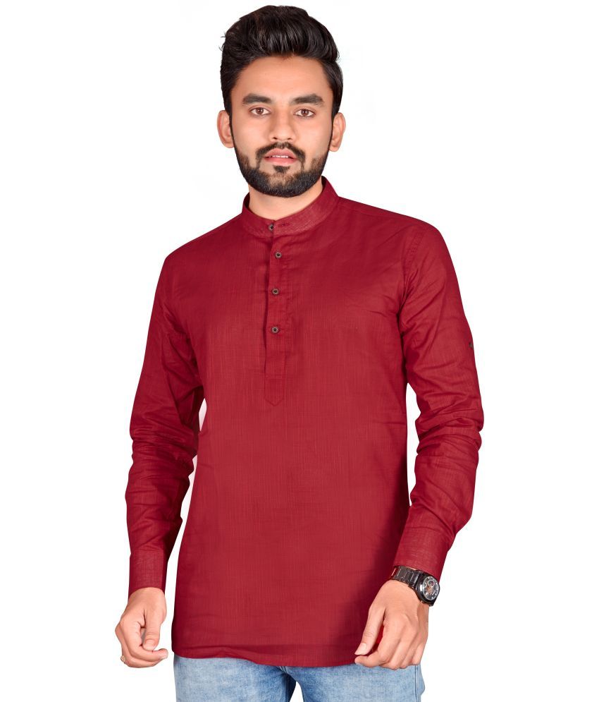     			allan peter Maroon Cotton Men's Regular Kurta ( Pack of 1 )