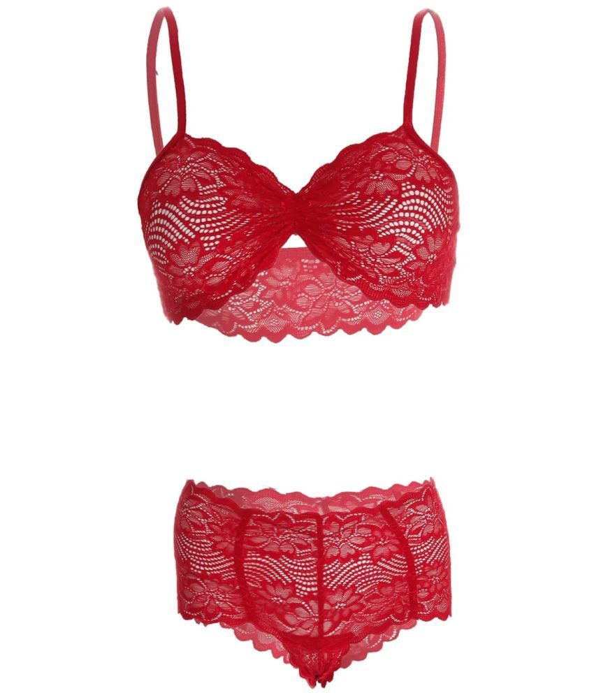     			psychovest Red Lace Women's Bra & Panty Set ( Pack of 1 )