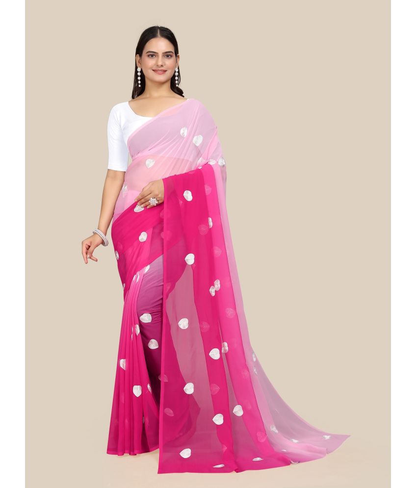     			A TO Z CART Georgette Embroidered Saree With Blouse Piece - Fluorescent Pink ( Pack of 1 )