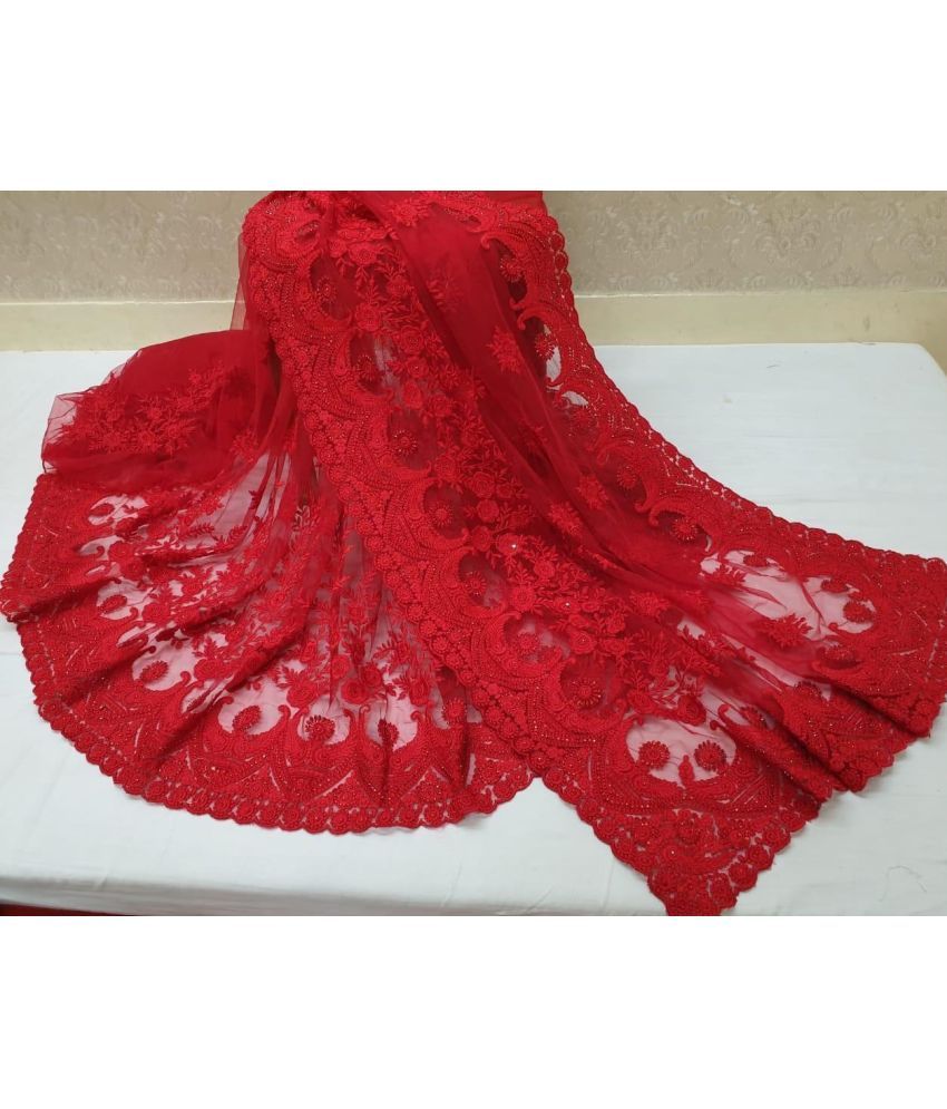     			A TO Z CART Net Embroidered Saree With Blouse Piece - Red ( Pack of 1 )