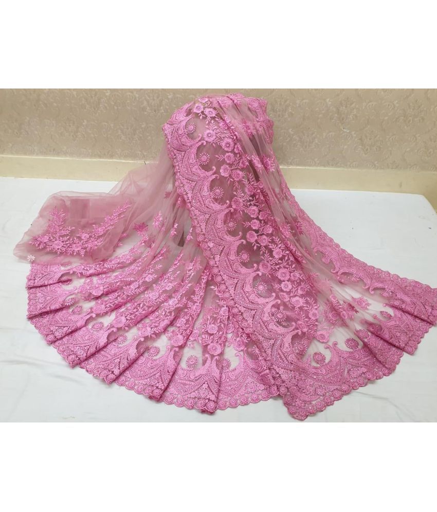     			A TO Z CART Net Embroidered Saree With Blouse Piece - Pink ( Pack of 1 )