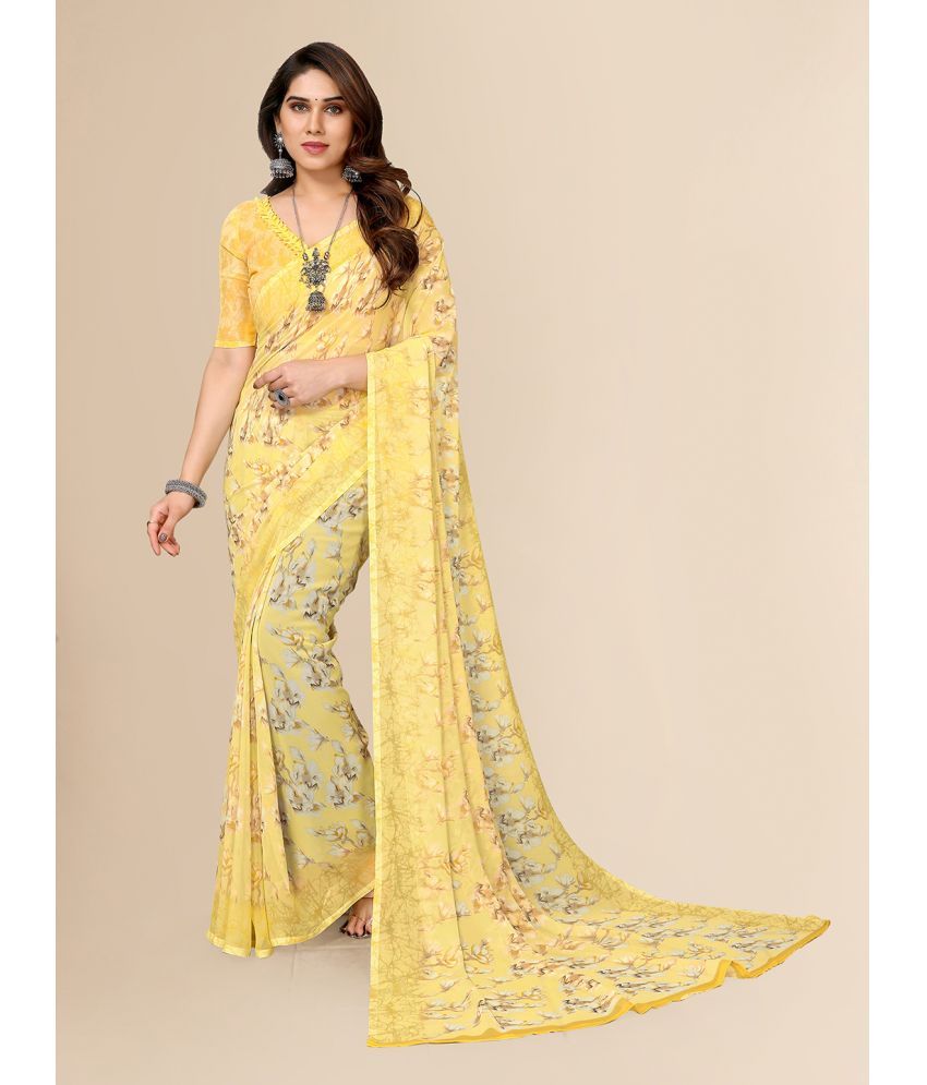     			ANAND SAREES Georgette Printed Saree With Blouse Piece - Yellow ( Pack of 1 )