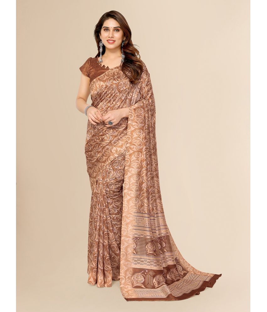     			ANAND SAREES Silk Blend Printed Saree With Blouse Piece - Brown ( Pack of 1 )