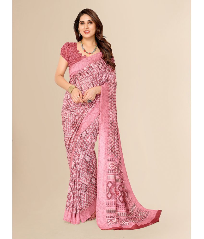     			ANAND SAREES Silk Blend Printed Saree With Blouse Piece - Peach ( Pack of 1 )