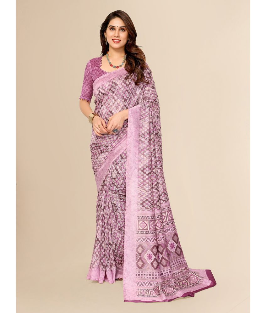     			ANAND SAREES Silk Blend Printed Saree With Blouse Piece - Purple ( Pack of 1 )