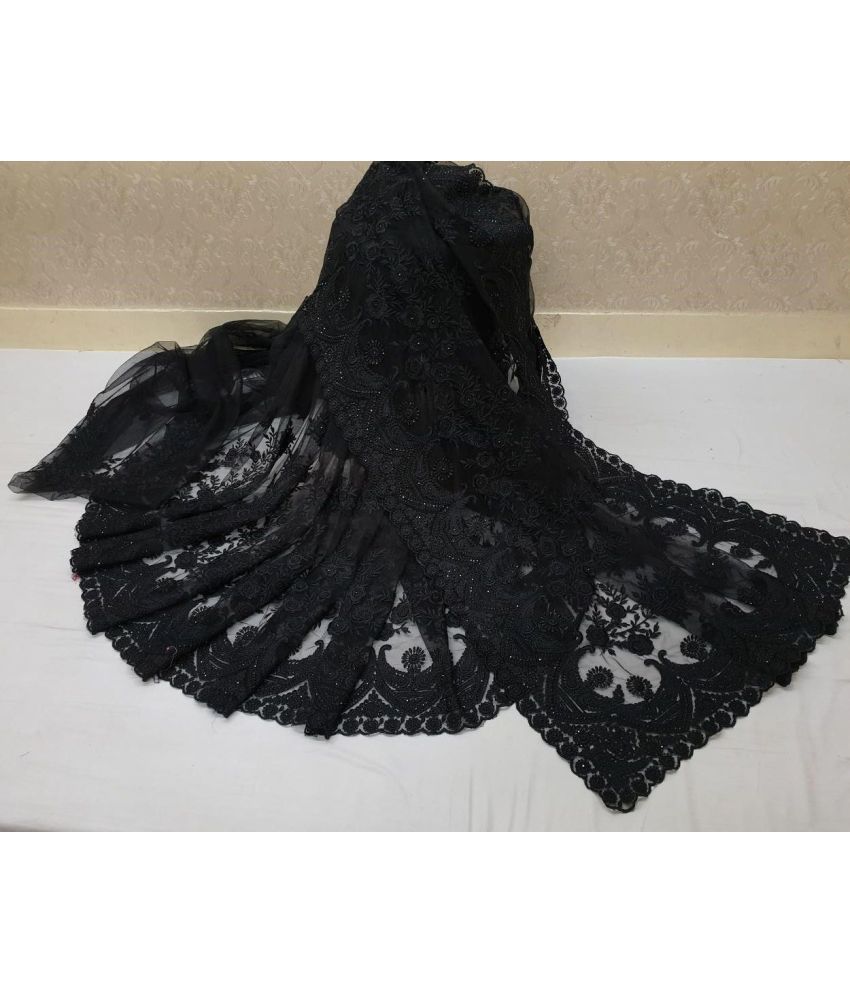     			Aika Net Embroidered Saree With Blouse Piece - Black ( Pack of 1 )