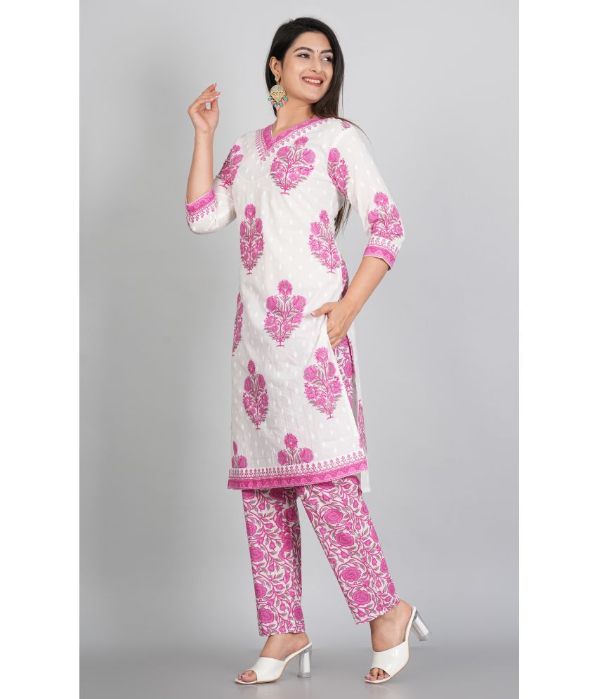     			Angvarnika Cotton Printed Straight Women's Kurti with Dupatta - Pink ( Pack of 1 )