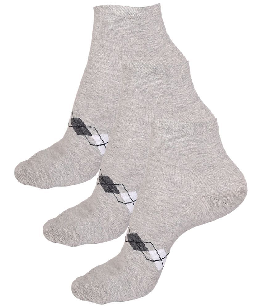     			Bodycare Cotton Blend Men's Printed Light Grey Ankle Length Socks ( Pack of 3 )