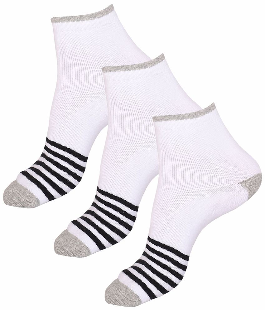     			Bodycare Cotton Blend Men's Striped White Ankle Length Socks ( Pack of 3 )