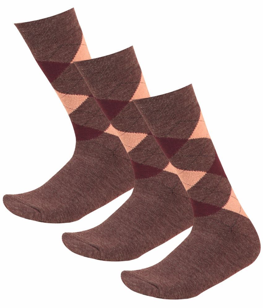     			Bodycare Cotton Blend Men's Printed Brown Mid Length Socks ( Pack of 3 )