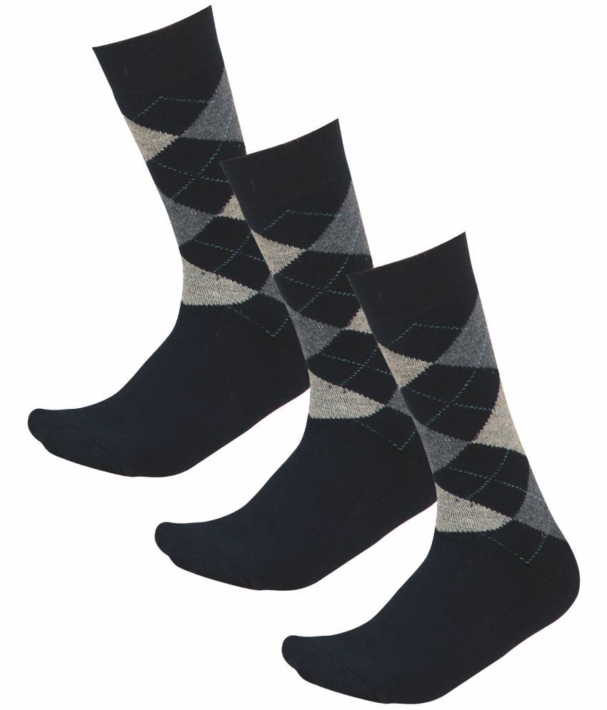     			Bodycare Cotton Blend Men's Printed Navy Blue Mid Length Socks ( Pack of 3 )