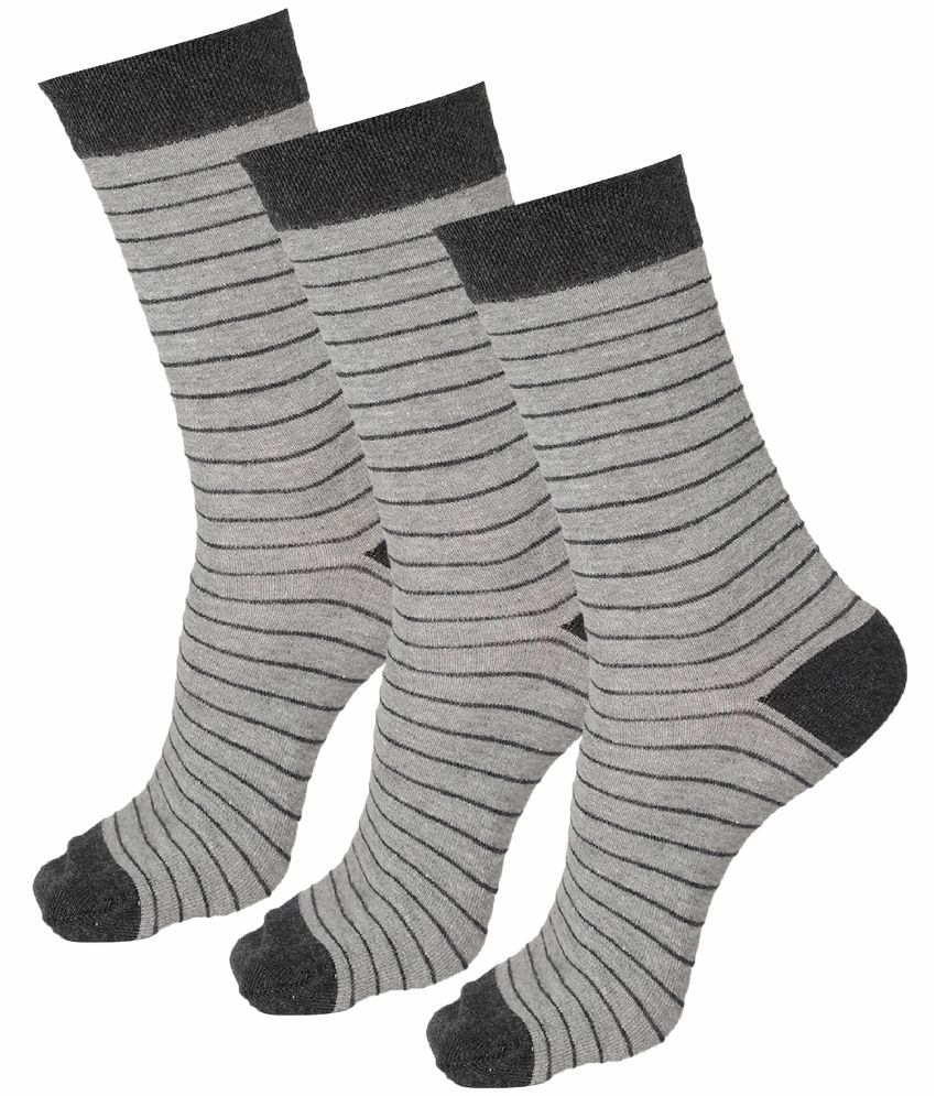     			Bodycare Cotton Blend Men's Striped Light Grey Mid Length Socks ( Pack of 3 )