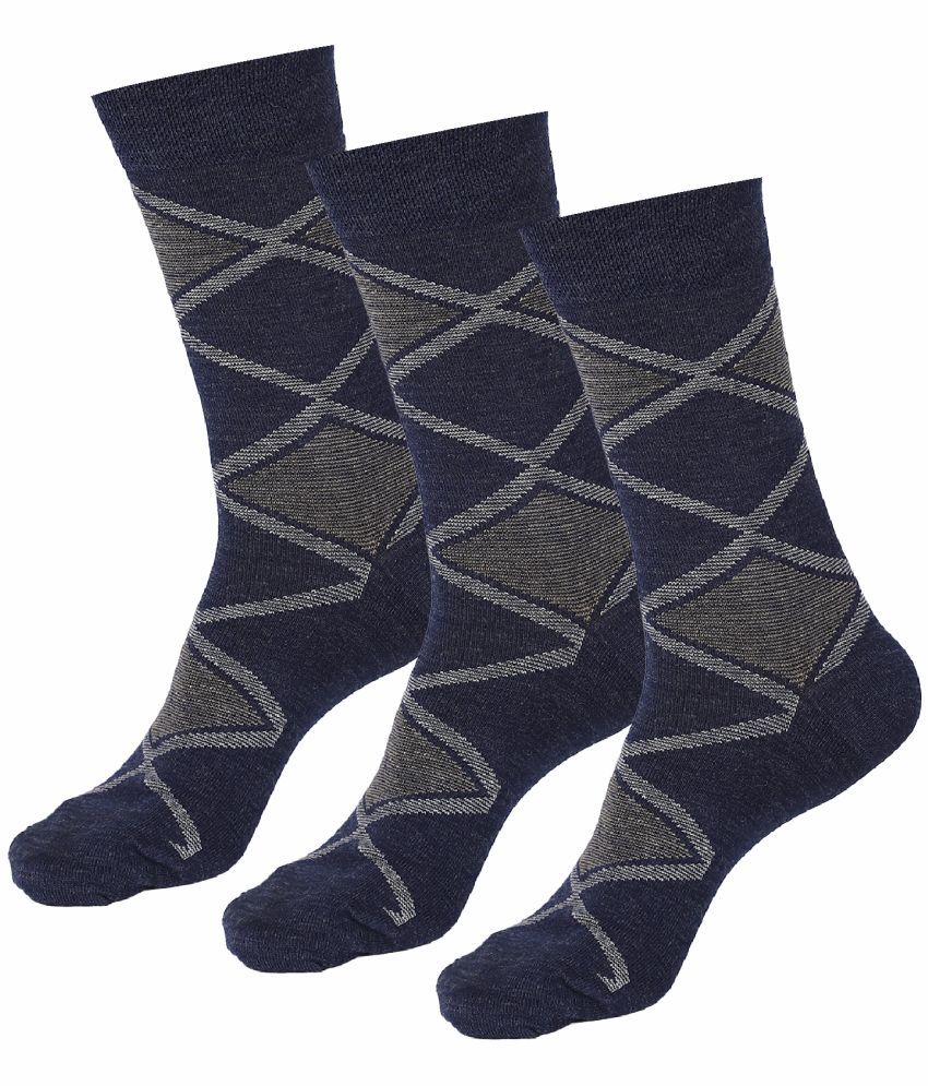     			Bodycare Cotton Blend Men's Printed Navy Blue Mid Length Socks ( Pack of 3 )