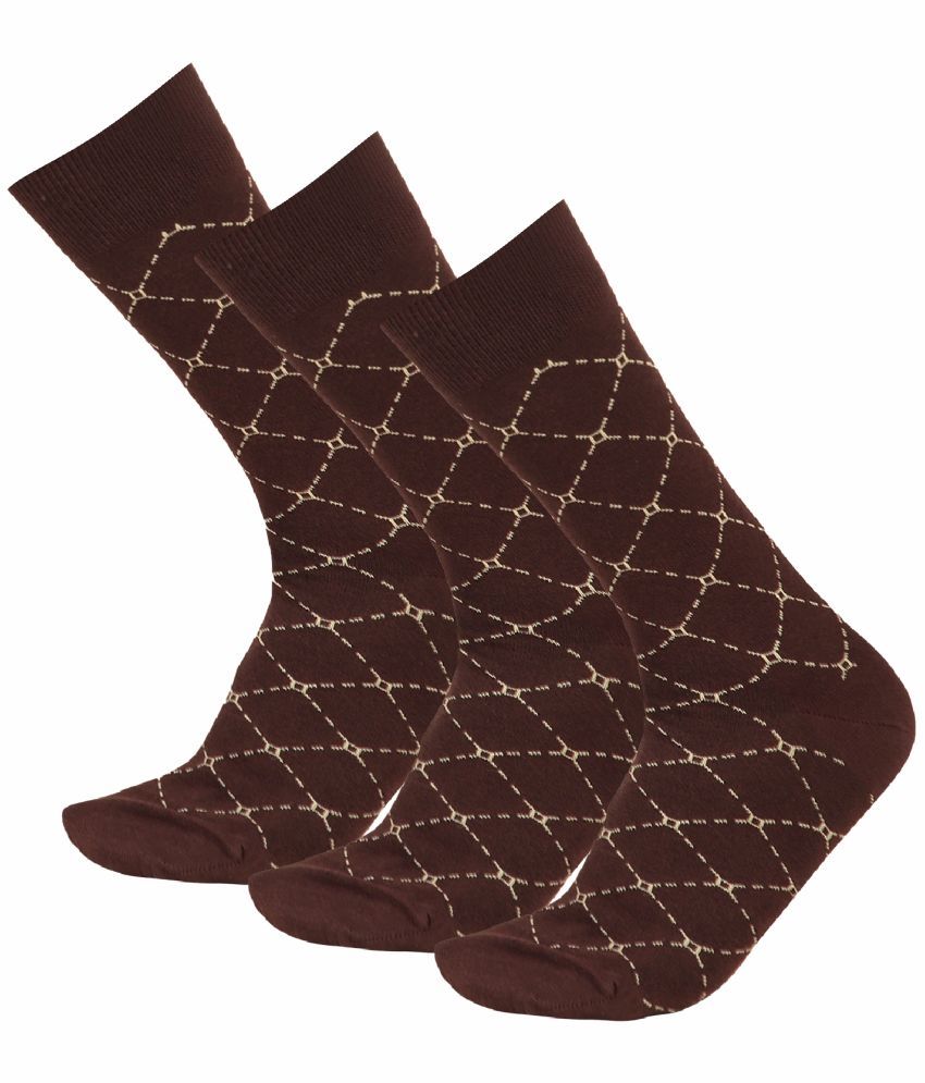     			Bodycare Cotton Blend Men's Checks Brown Mid Length Socks ( Pack of 3 )