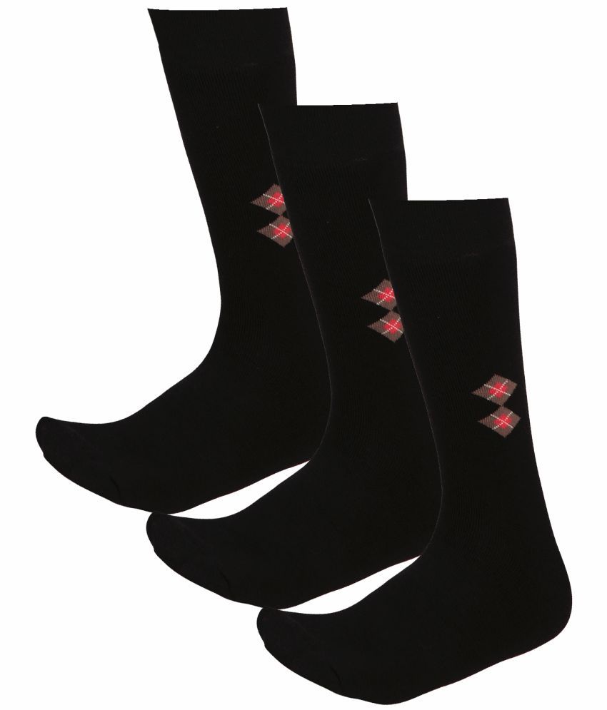     			Bodycare Cotton Blend Men's Printed Black Mid Length Socks ( Pack of 3 )