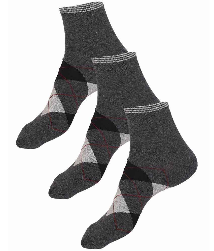     			Bodycare Cotton Blend Men's Printed Dark Grey Ankle Length Socks ( Pack of 3 )