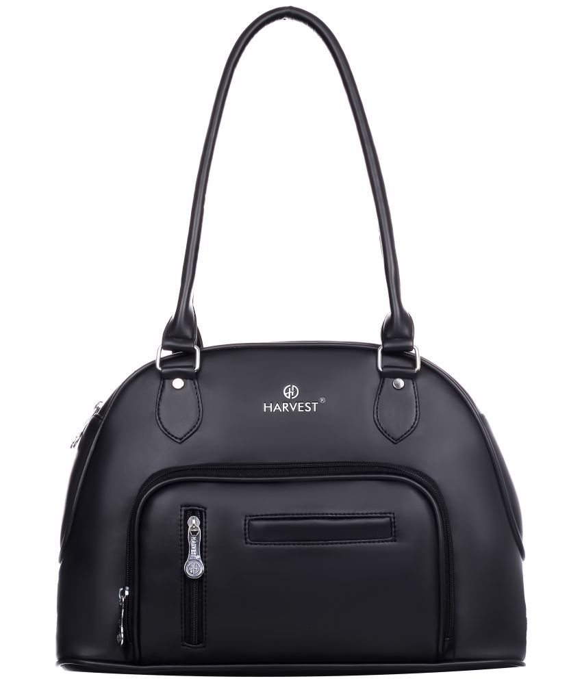     			HARVEST BAGS Black Faux Leather Shoulder Bag